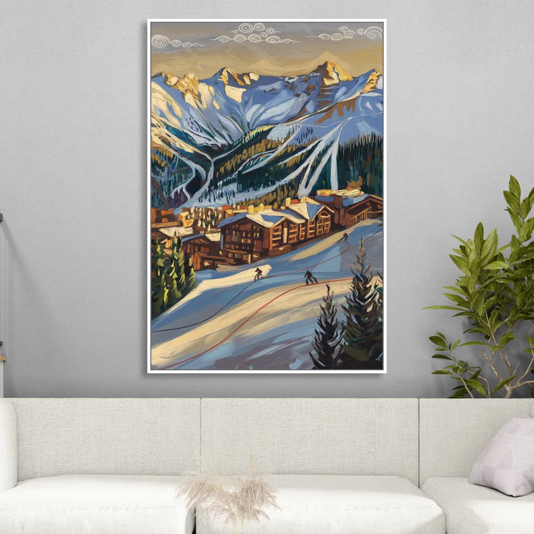 Breckenridge Ski Resort Panorama Living Room - White Canvas Wall Art