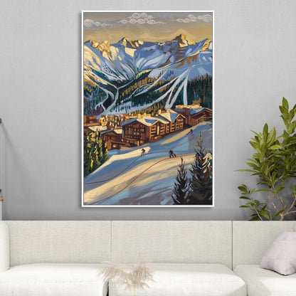 Breckenridge Ski Resort Panorama Living Room - White Canvas Wall Art