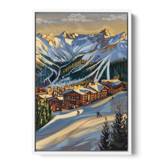 Breckenridge Ski Resort Panorama - White Framed Canvas Wall Art - Front