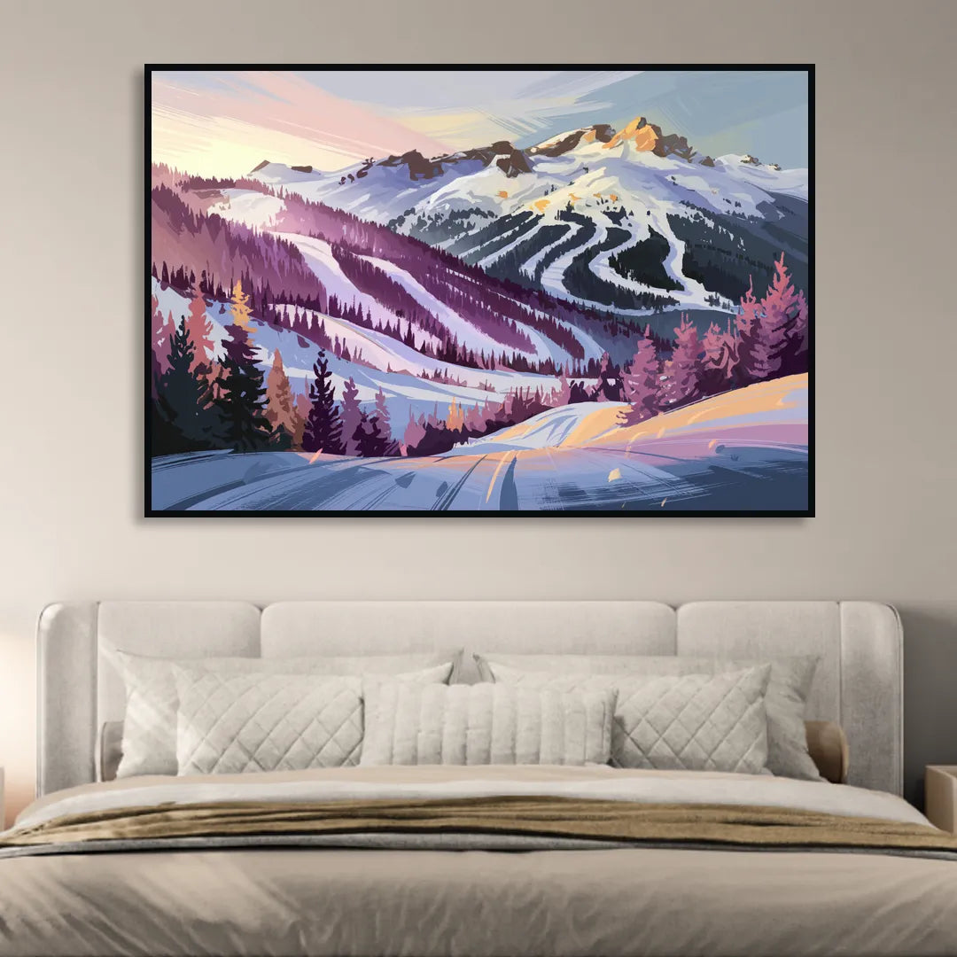 Breckenridge Snowy Peaks Sitting Room - Black Canvas Wall Art