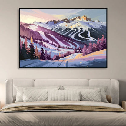 Breckenridge Snowy Peaks Sitting Room - Black Canvas Wall Art