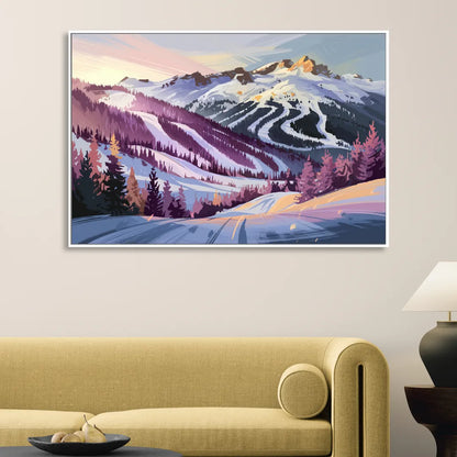 Breckenridge Snowy Peaks Living Room - White Canvas Wall Art
