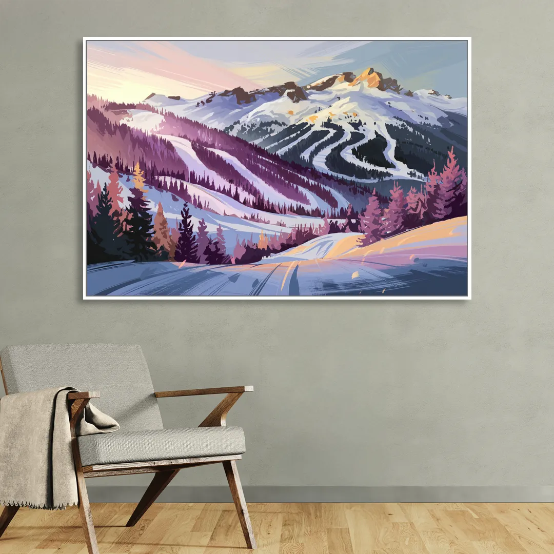 Breckenridge Snowy Peaks Sitting Room - White Canvas Wall Art