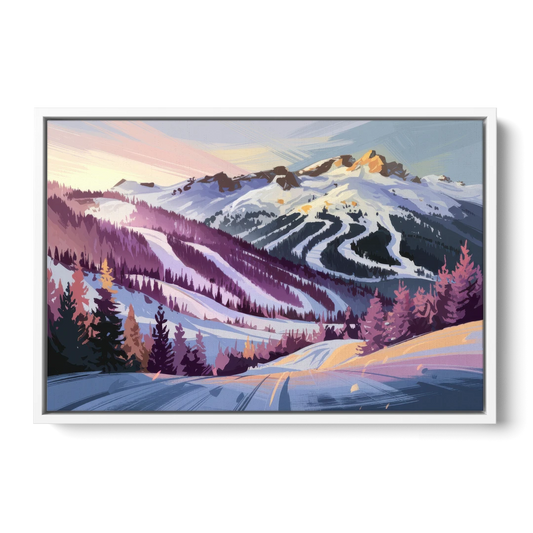 Breckenridge Snowy Peaks - White Framed Canvas Wall Art - Front