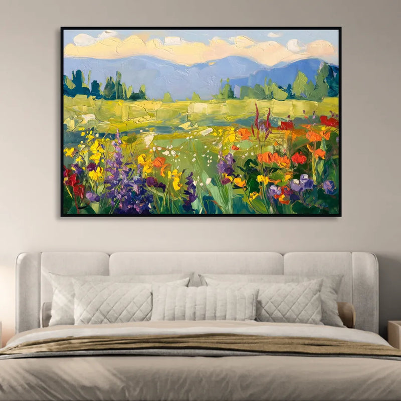 Breckenridge Summer Wildflowers Living Room - Black Canvas Wall Art