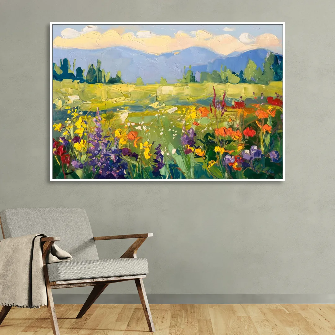 Breckenridge Summer Wildflowers Living Room - White Canvas Wall Art