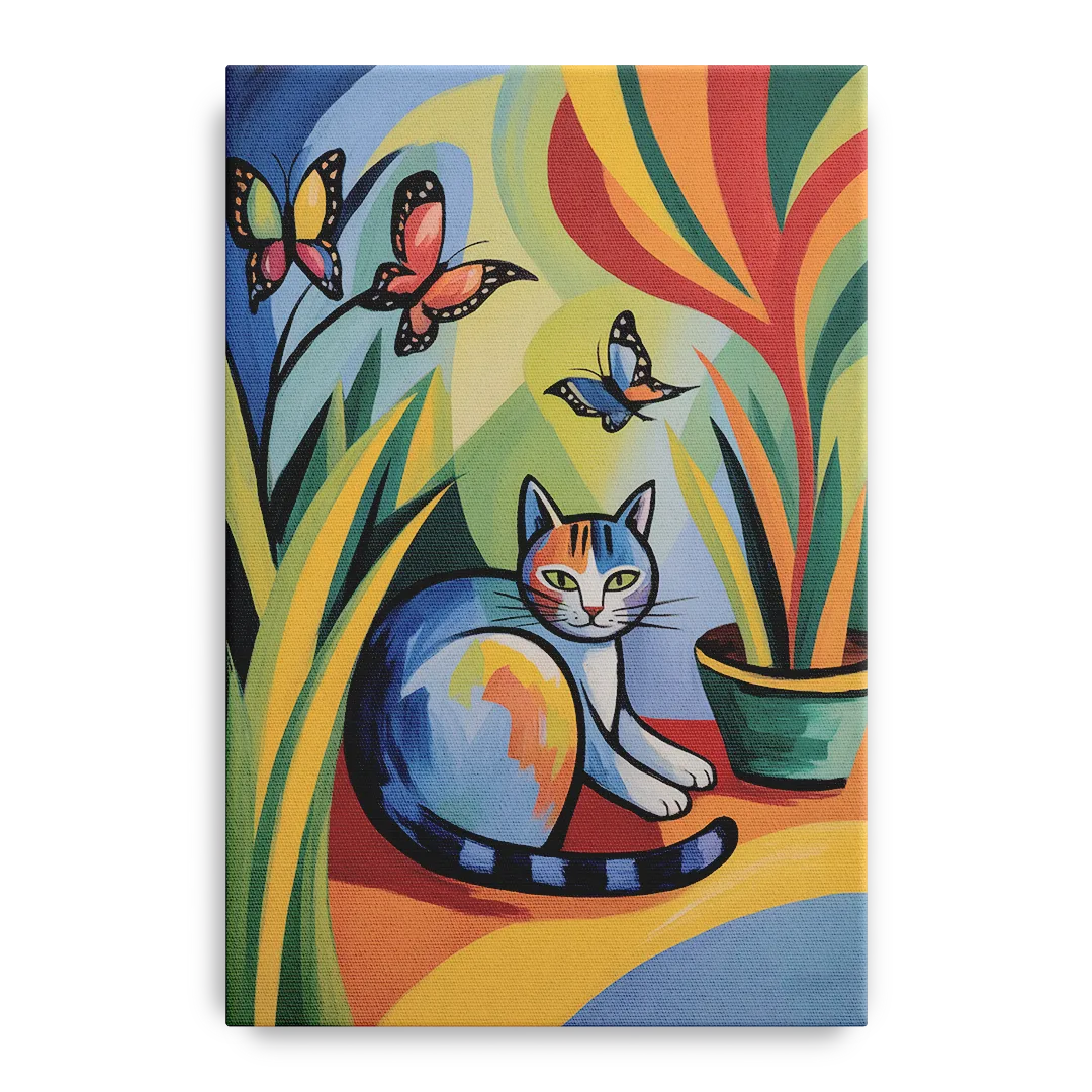 Breezy Cat Garden - Canvas Wall Art