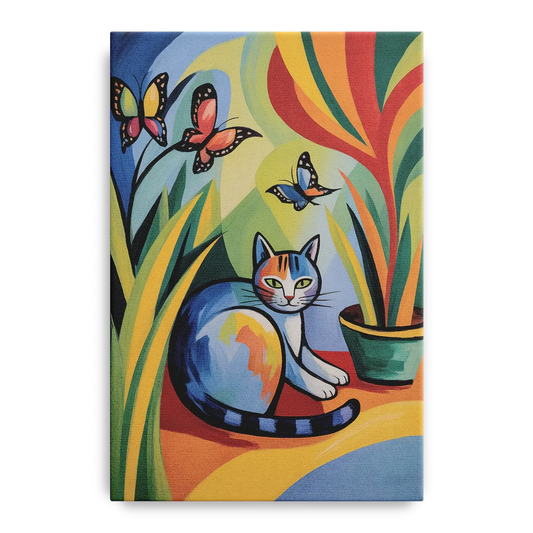 Breezy Cat Garden - Canvas Wall Art