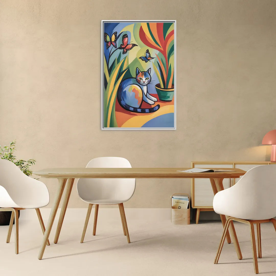 Breezy Cat Garden - Living Room White Frame Canvas