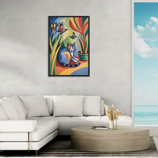 Breezy Cat Garden - Living Room Black Frame Canvas
