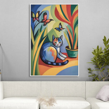 Breezy Cat Garden Sitting Room - White Canvas Wall Art