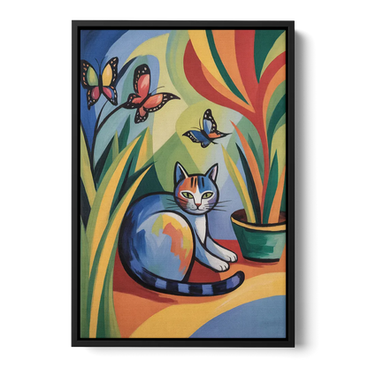 Breezy Cat Garden Front - Black Canvas Wall Art