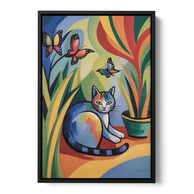 Breezy Cat Garden Front - Black Canvas Wall Art