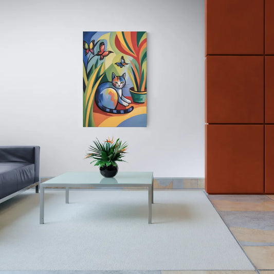 Breezy Cat Garden - Canvas Wall Art Living Room