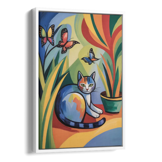 Breezy Cat Garden Side - White Canvas Wall Art