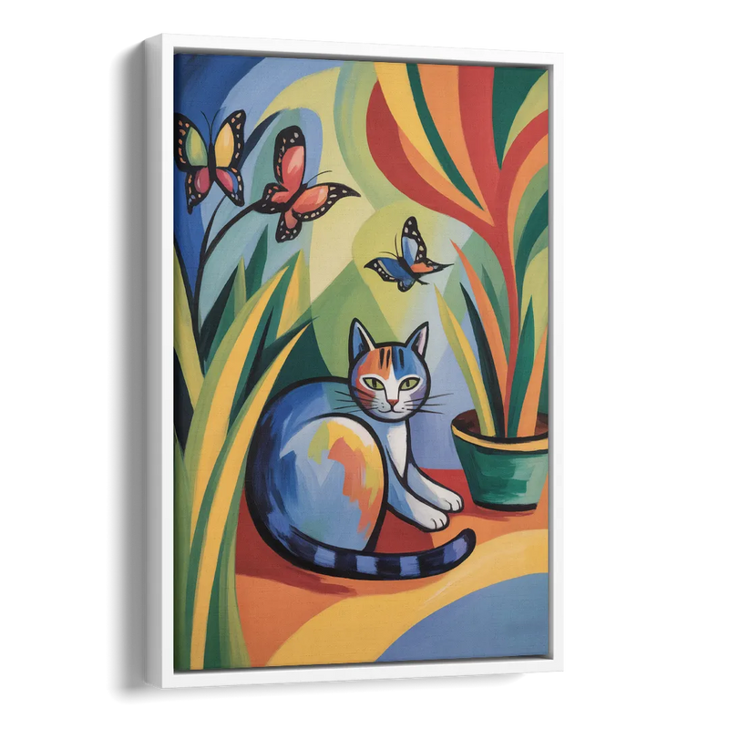 Breezy Cat Garden Side - White Canvas Wall Art