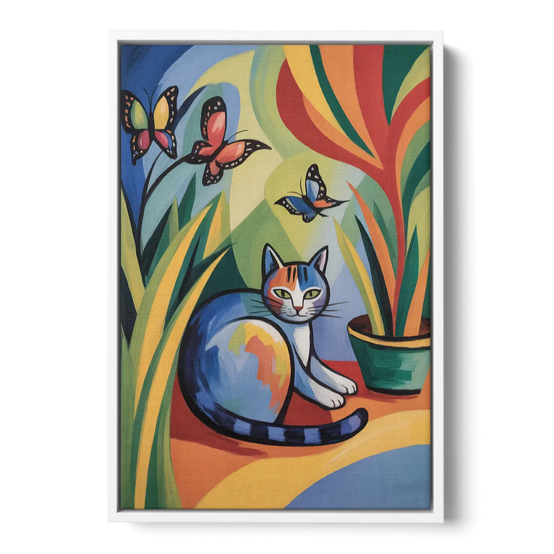 Breezy Cat Garden Front - White Canvas Wall Art