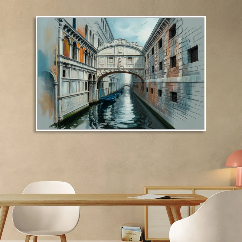 Bridge of Sighs Whisper Living Room - White Canvas Wall Art