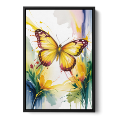 Bright Yellow Butterfly - Black Framed Canvas Wall Art - Front