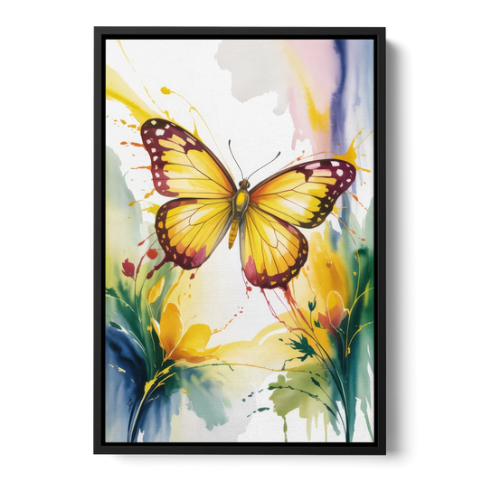 Bright Yellow Butterfly - Black Framed Canvas Wall Art - Front