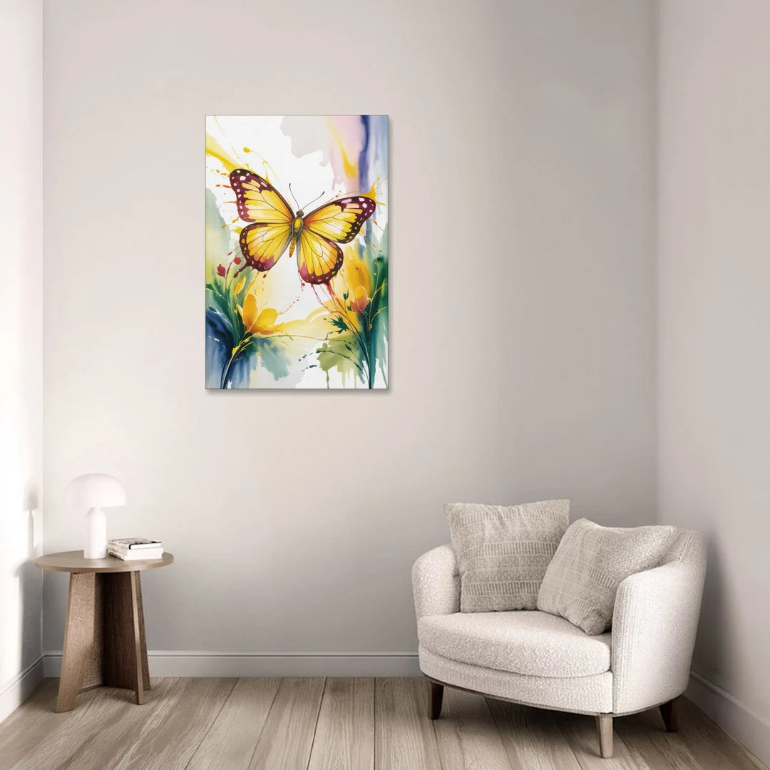 Bright Yellow Butterfly - Canvas Wall Art - Sofa - 24x36