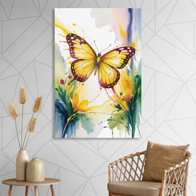 Bright Yellow Butterfly Sitting Room - Canvas Wall Art