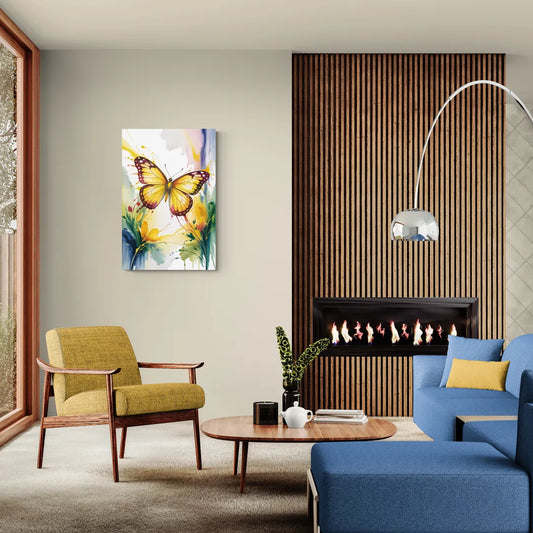 Bright Yellow Butterfly - Canvas Wall Art Living Room
