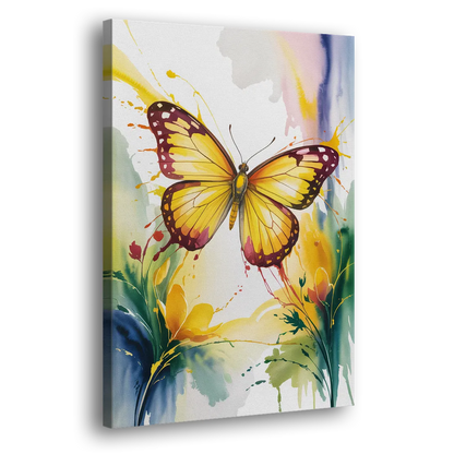 Bright Yellow Butterfly Side - Canvas Wall Art
