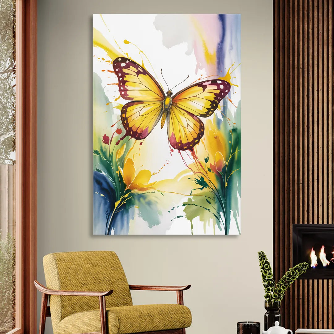 Bright Yellow Butterfly Living Room - Canvas Wall Art