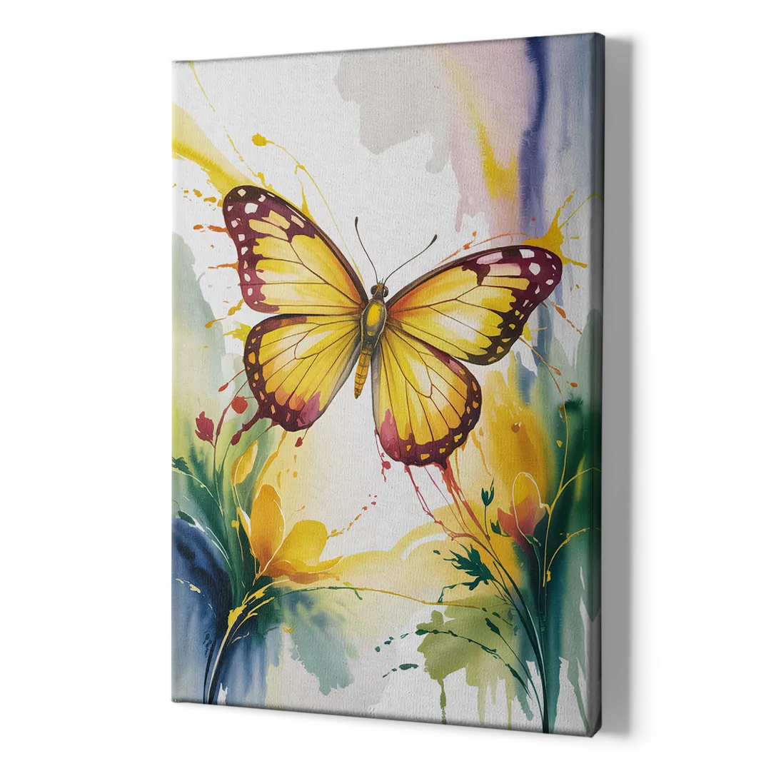 Bright Yellow Butterfly - Canvas Print Art Sides