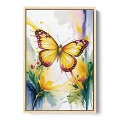 Bright Yellow Butterfly - Oak Framed Canvas Wall Art - Front