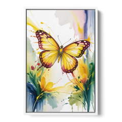 Bright Yellow Butterfly - White Framed Canvas Wall Art - Front
