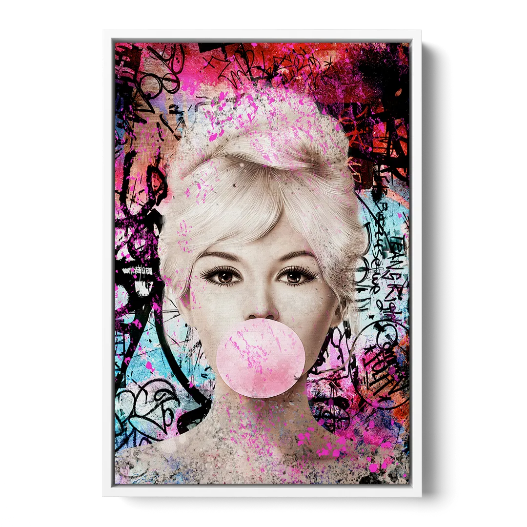 Brigitte Bubble Gum Front - White Canvas Wall Art