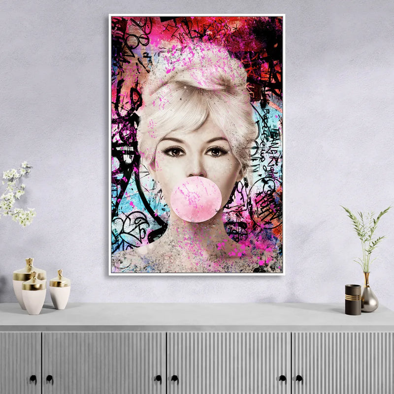 Brigitte Bubble Gum Living Room - White Canvas Wall Art