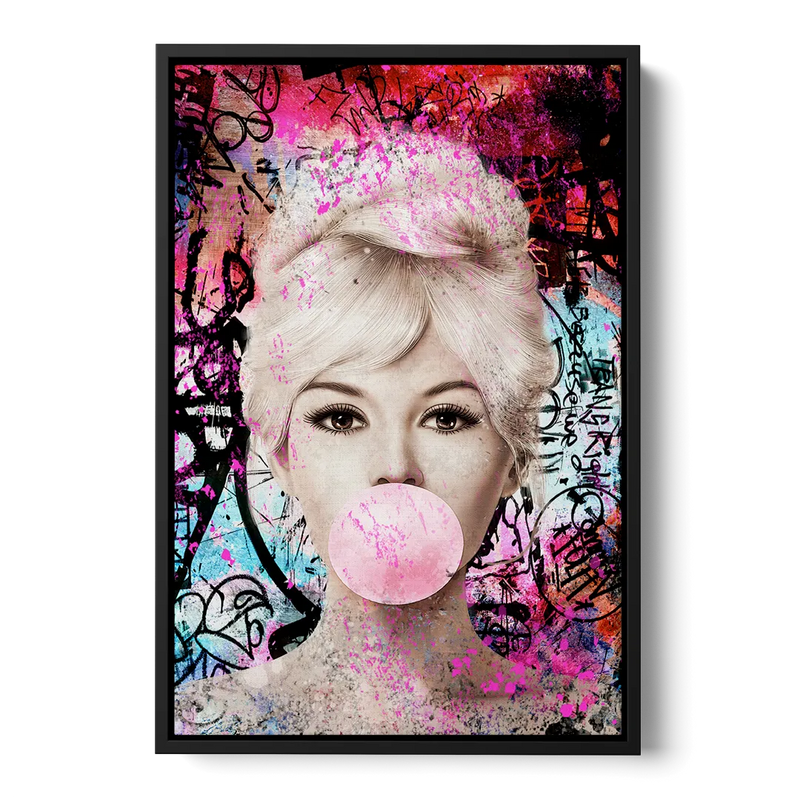 Brigitte Bubble Gum Front - Black Canvas Wall Art