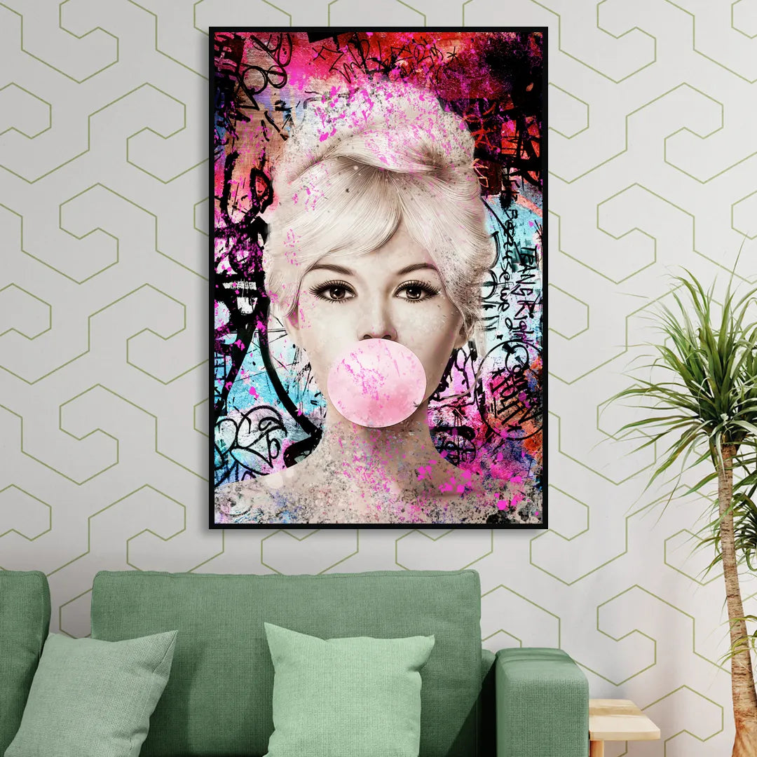 Brigitte Bubble Gum Sitting Room - Black Canvas Wall Art