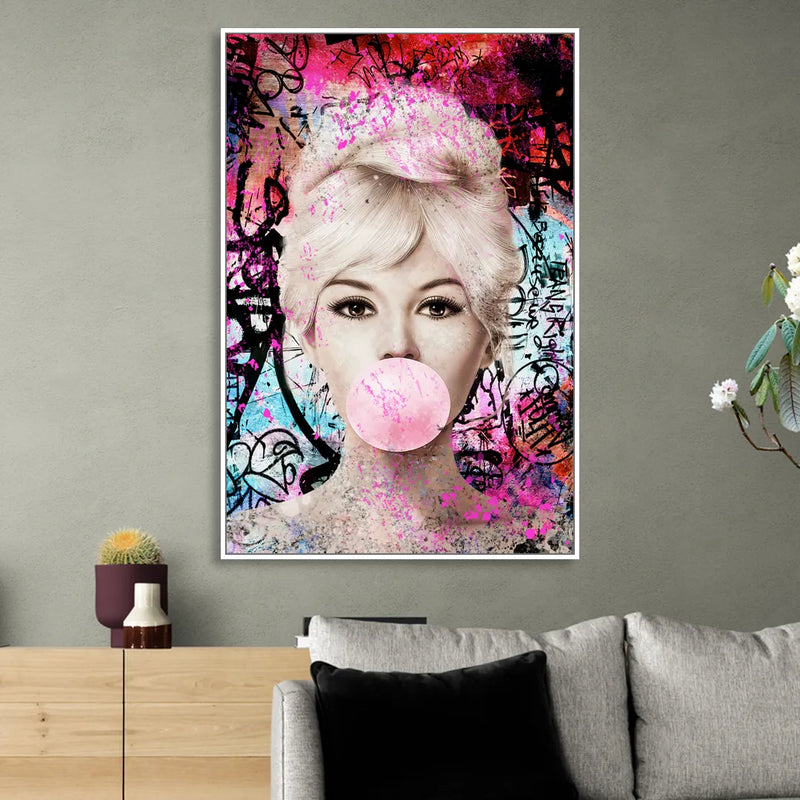 Brigitte Bubble Gum Sitting Room - White Canvas Wall Art