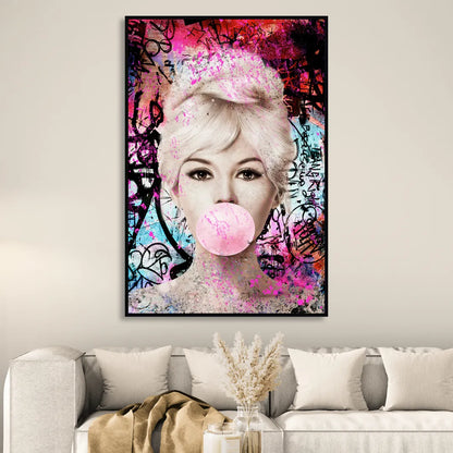 Brigitte Bubble Gum Living Room - Black Canvas Wall Art