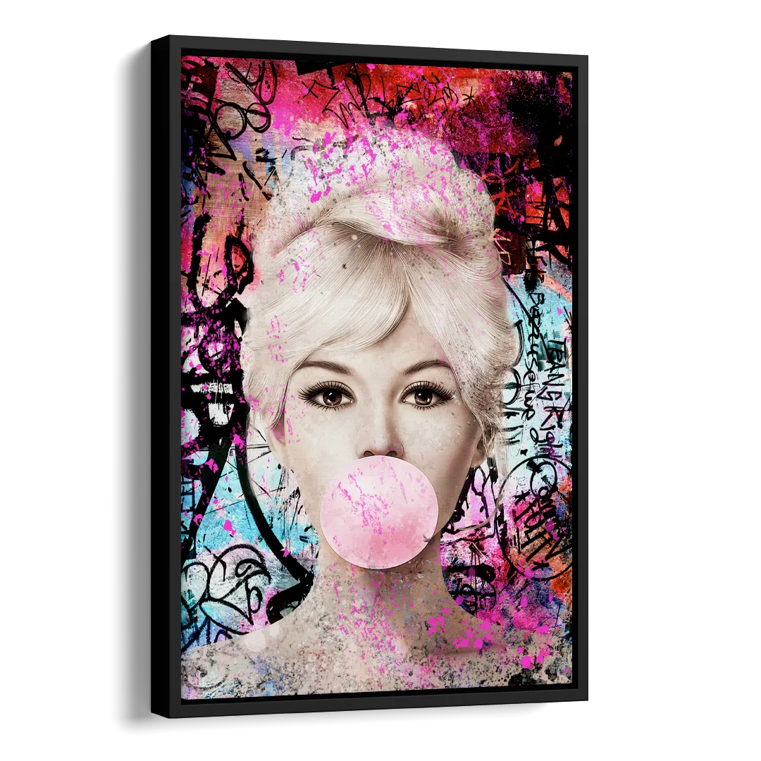 Brigitte Bubble Gum Side - Black Canvas Wall Art