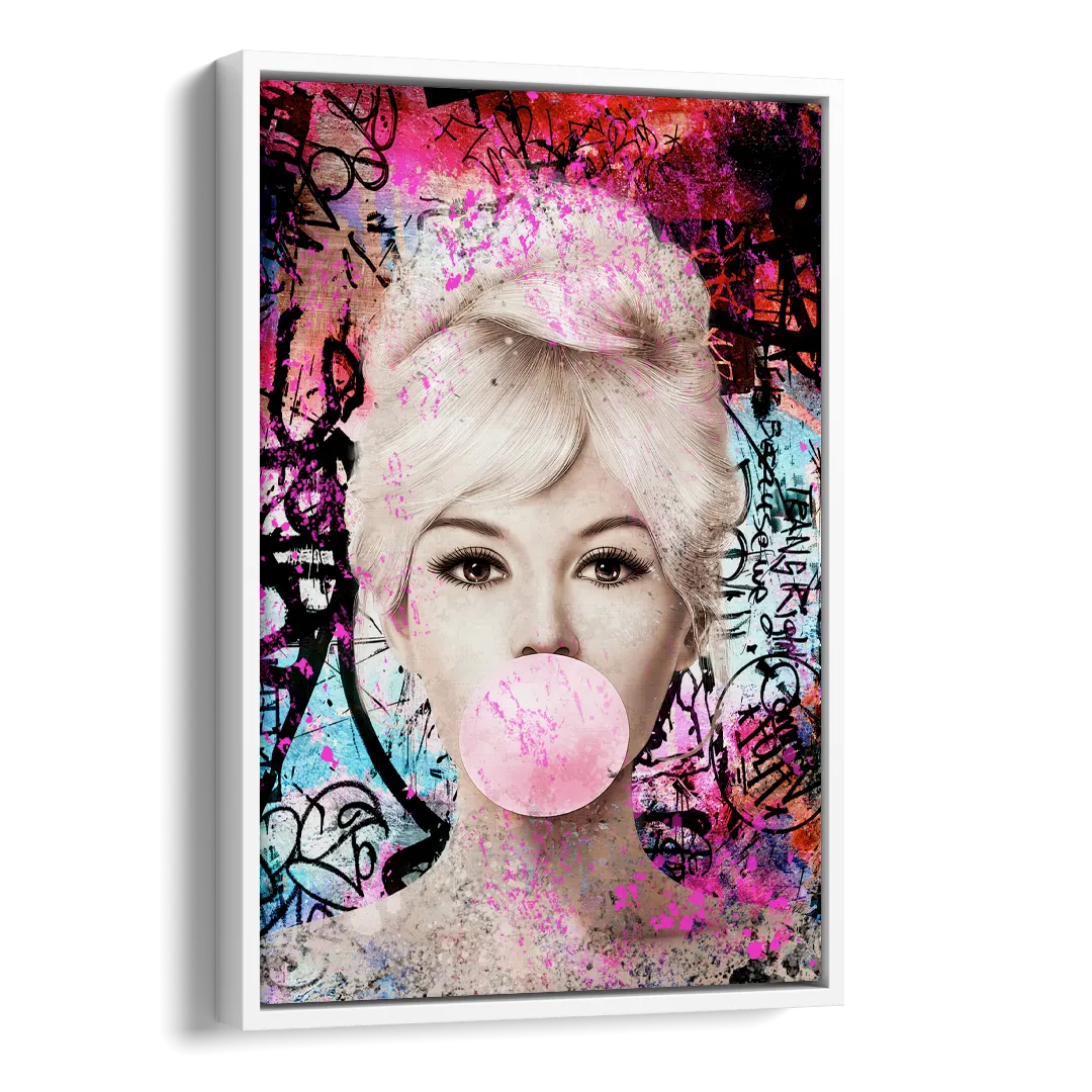 Brigitte Bubble Gum Side - White Canvas Wall Art