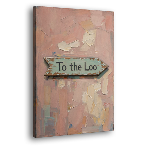 British Bathroom Decor with a Weathered Loo Arrow - Canvas Wall Art - Side