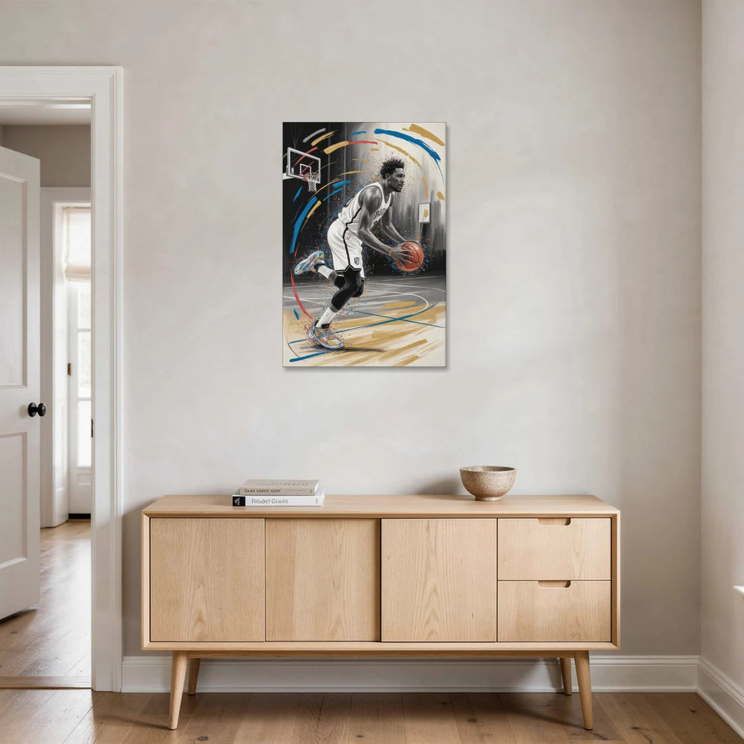 Brooklyn Nets Dynamic Action Scene  Impressionistic Basketball Art - Canvas Wall Art - Coffee Table - 24x36
