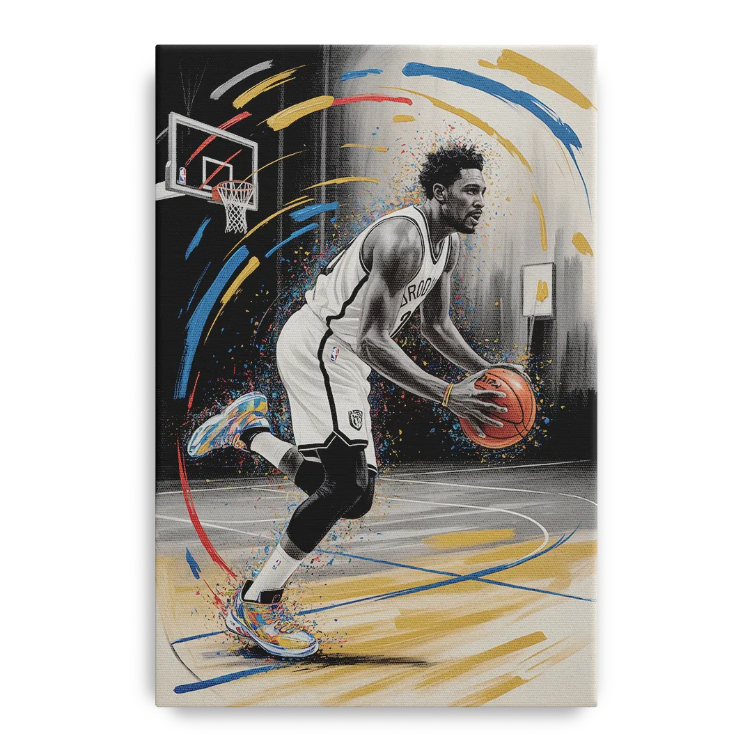 Brooklyn Nets Dynamic Action Scene  Impressionistic Basketball Art Front - Canvas Wall Art