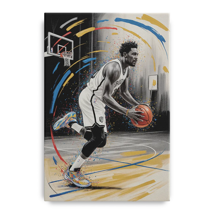 Brooklyn Nets Dynamic Action Scene  Impressionistic Basketball Art Front - Canvas Wall Art