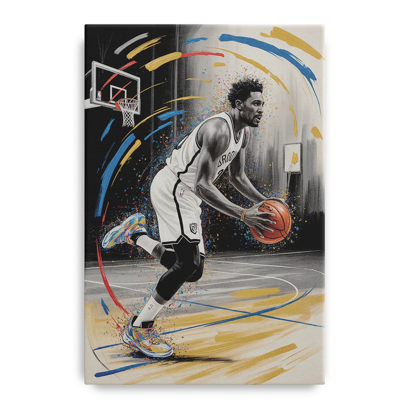 Brooklyn Nets Dynamic Action Scene  Impressionistic Basketball Art Front - Canvas Wall Art