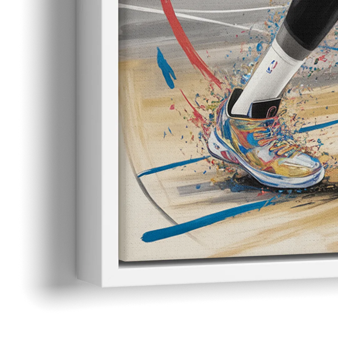 Brooklyn Nets Dynamic Action Scene  Impressionistic Basketball Art - Close-Up White Frame Canvas