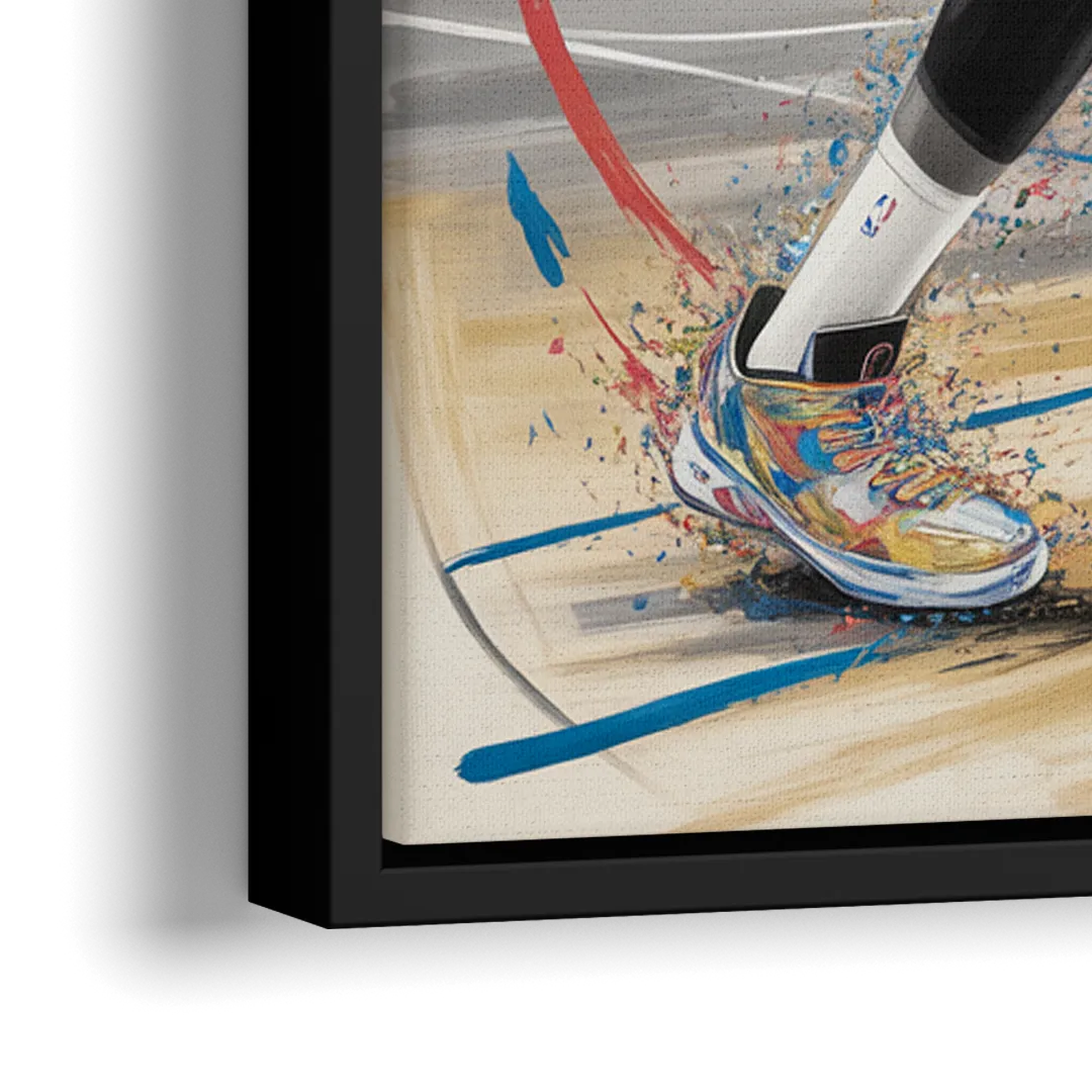 Brooklyn Nets Dynamic Action Scene  Impressionistic Basketball Art - Close-Up Black Frame Canvas