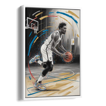 Brooklyn Nets Dynamic Action Scene  Impressionistic Basketball Art Side - White Canvas Wall Art