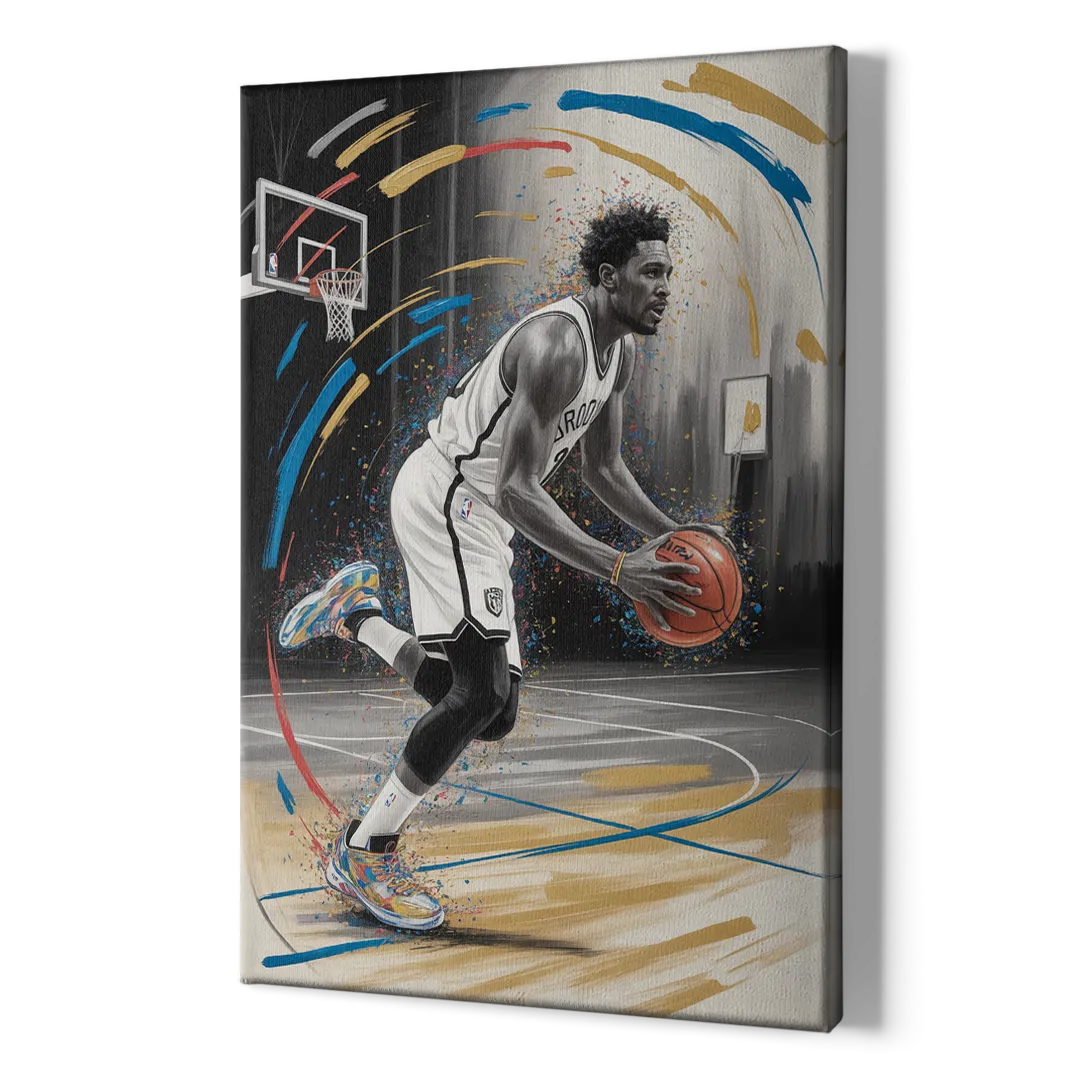 Brooklyn Nets Dynamic Action Scene  Impressionistic Basketball Art - Canvas Print Art Sides