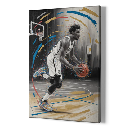 Brooklyn Nets Dynamic Action Scene  Impressionistic Basketball Art - Canvas Print Art Sides
